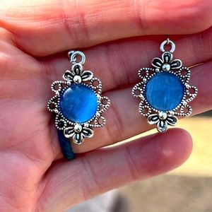 22267 Blue earrings with antique silver findings.